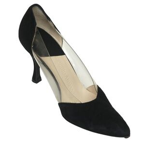 GIORGIO ARMANI Black Pumps Suede Leather PVC Heels Pointed Toe Pump Sz 37